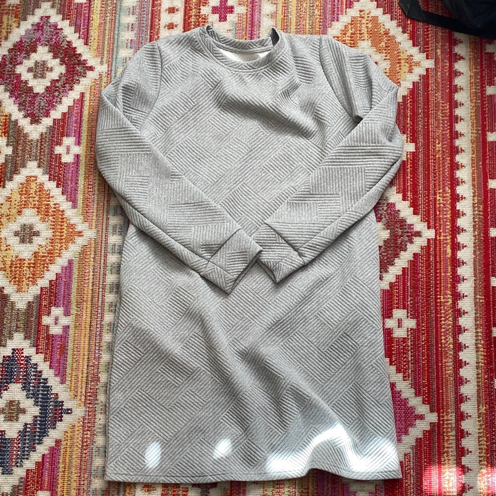 Gray Textured Long Sleeve Sweatshirt Dress